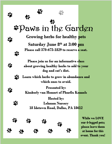  Paws in the Garden - Herb Class